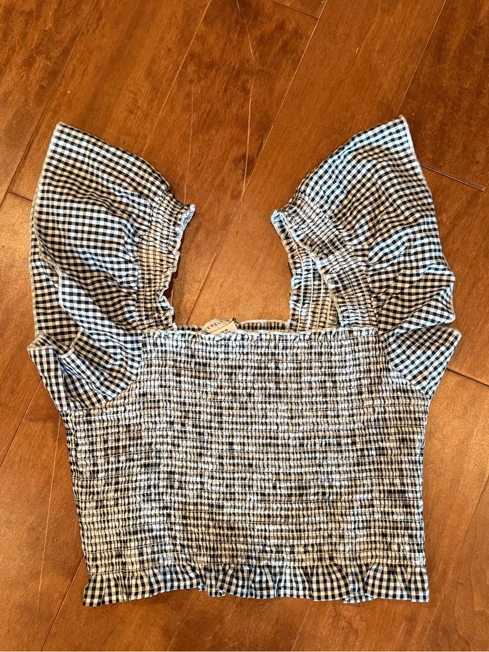 Gingham Smocked Square-Neck Top - Black & White